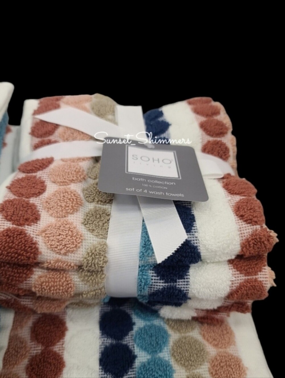 4pc Soho Living Colorful Striped Dot Washcloth Towels Set 100% Cotton NEW